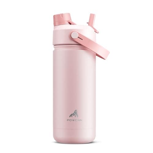 Kids Water Bottle for School: 2-in-1 Straw Spout Lid with Soft Animal Head, Leakproof, Backpack Friendly, Keep Cold 24H, Insulated cup for Sports, Playground, Holiday Gift, 18oz, (Cotton Candy)