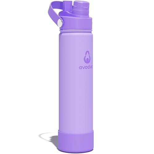avodvo 24oz Insulated Water Bottle with 2-in-1 Straw and Spout Lid | Keeps Cold 24H, Leak-Proof, BPA-Free, Slim Water Bottle Fits in Car Cup Holder, for Gym, Travel, School, Purple