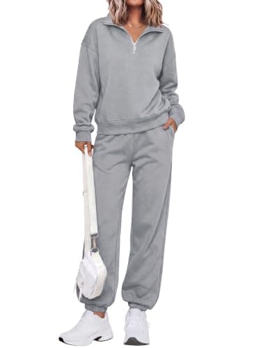 BTFBM Women's 2 Piece Matching Lounge Set Sweatsuits Fashion Clothing | Fleece Quarter Zip Up Sweatshirt,Baggy Jogger,Long Sleeve Pullover,Elastic Waist Pants Pocket,Fall Tracksuit,Winter Outfits