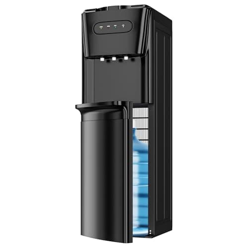 Tehanld Bottom Loading Water Cooler Dispenser, Charcoal Black | For 3 or 5 Gallon Bottles, Hot, Room & Cold Spouts, LED Display with Empty Bottle Alert, Child Safety Lock
