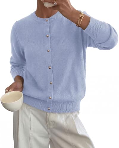 BTFBM Button Cardigan Sweaters for Women Fall Clothes 2026,Light Blue,XXL | Ribbed Knit Open Front Cardigan, Long Sleeve Sweater, Cozy Soft Stretchy Outerwear, Relaxed Fit, 2026 Trendy Winter Outfits