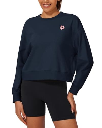 Stelle Cropped Sweatshirt for Women Crewneck Pullover Tops Oversized Long Sleeve Lightweight Casual Cotton Sweat Shirts (Navy,X-Large)