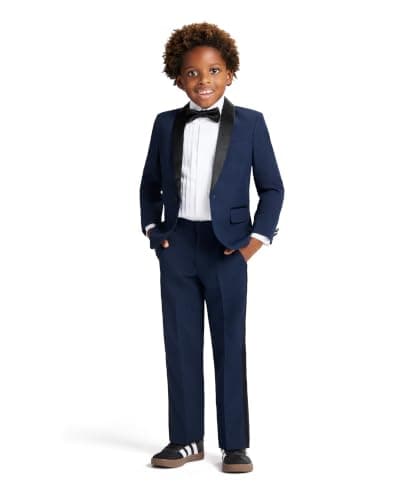 Nautica Boys' 4-Piece Tuxedo Suit Set with Jacket, Pants, Dress Shirt & Bow Tie for Weddings & Special Occasions, Blue Tuxedo, 7
