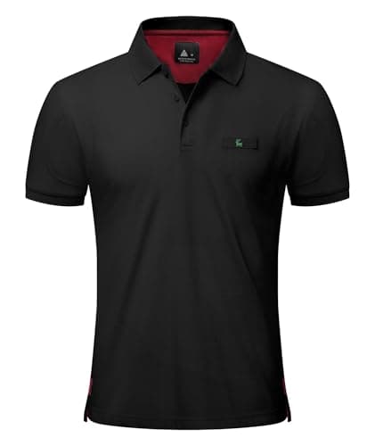 V VALANCH Polo Shirts for Men Short Sleeve Golf Shirts Moisture Wicking Casual Collared Shirt Work Polo Black 2XL