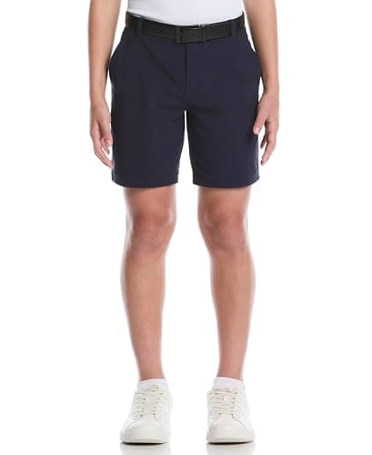 PGA Tour Boys’ 7" Flat Front Performance Pull-On Golf Shorts with Active Waistband, Moisture Wicking, Sun Protection, Peacoat, 8-10 Years