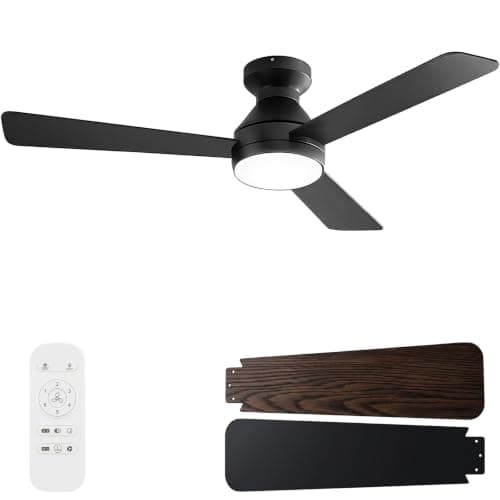 AERUPHOL 42" Ceiling Fan with Light, Flush Mount, Remote, 3CCT Dimmable | Flush Mount, 6-Speed Remote, 3CCT Dimmable LED, Quiet DC Motor, Reversible Airflow, for Bedroom & Living Room