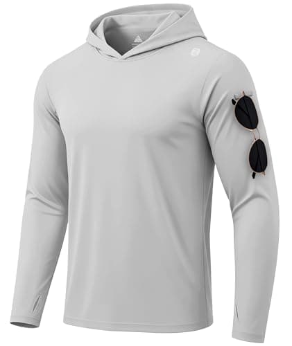 SWISSWELL UPF 50+ Fishing Shirts for Men Long Sleeve UV Protection Hoodie Lightweight Shirt Rash Guards Light Grey L