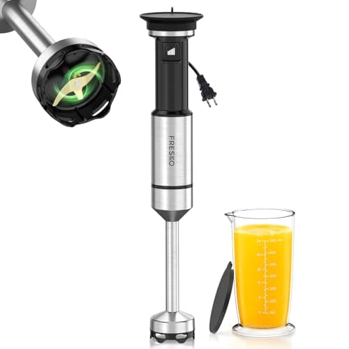 FRESKO Variable Speed Trigger lmmersion Blender Handheld with 24oz Beaker | Stick Blender with Anti-Scratch Stainless Steel shaft,Hand Mixer for Smoothies, Soups & Sauces
