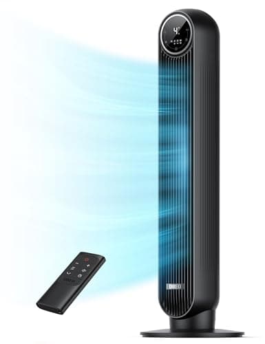 DREO Tower Fan for Bedroom, 28ft/s Velocity, Ultra Quiet Fan, 8 Speeds | 2026 Upgraded DC Motor, 90° Oscillating, 4 Modes Standing Fan, Bladeless Fan for Indoors, Floor Fans with Remote, Black