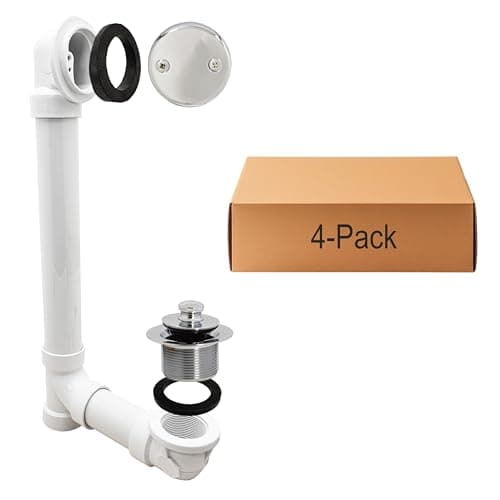 Westbrass D4972-4-26 1-1/2" Bath Waste & Overflow Assembly with Pull Drain Stopper and Two-Hole Faceplate Top Elbow - Sch. 40 PVC, Polished Chrome (4-Pack)