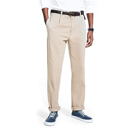 Nautica Men's Classic Fit Flat Front Stretch Solid Chino Deck Pant Pants, True Khaki, 40W 32L