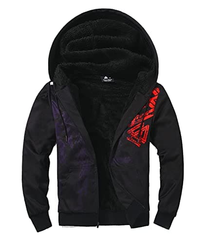 WENTTUO Flannel Hoodies for Men Heavyweight Fleece Sweatshirt Full Zip Up Thick Sherpa Lined Jacket Black
