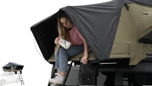 Meedo Designs Apolle TNT L, Soft Shell Rooftop Tent, Fits 3 People, Made with Waterproof Material and Bi-Fold Design, Clamshell Army Green Roof top Tent for SUV, Truck, Pickup,Trailer, Ladder Included