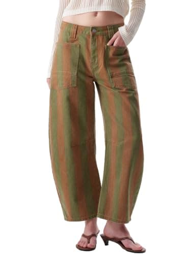 ONESO Barrel Jeans for Women Low Waist Baggy Boyfriend Cropped Denim Pants | 26'' Inseam, Relaxed Barrel Wide Leg, Patch Pockets, Trendy Loose Fit, Retro Vintage, Casual Work Outfit, Hip Hop Streetwear