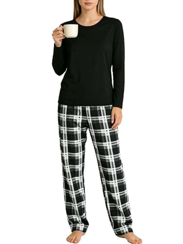 Asicimogy Womens Pajamas Set 2 Piece Long Sleeve Plaid Sleepwear with Pants