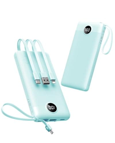 VEEKTOMX 10000mAh Portable Charger with Built-in Cables | Power Bank for iPhone 18 Pro/17/16/15 Samsung Android, USB C Battery Pack with iPhone Micro USB Travel Essentials, Blue
