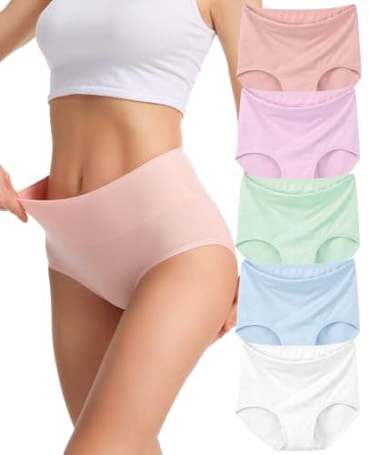 Sunm Boutique Combed Cotton Underwear for Women, High Waisted Soft Briefs | Full Coverage Breathable Stretch Comfy Ladies Panties for Sensitive Skin Postpartum Yoga Work Everyday Wear