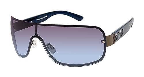 Rocawear R1527 Shield Rectangular Sunglasses, Gunmetal & Blue, 142mm