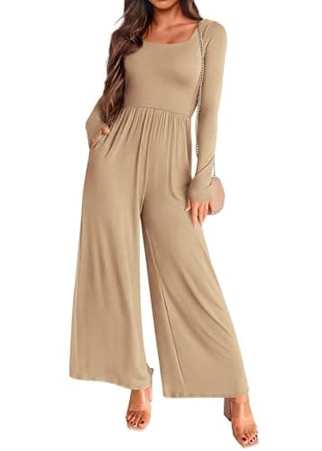 KIRUNDO Long Sleeve Jumpsuit for Women One Piece Outfits(Khaki, S)