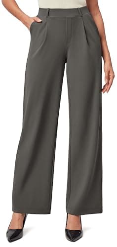 IUGA Dress Pants Women Stretchy Wide Leg Work Pants Business Casual Outfits | Teacher Outfits for Women, Work Clothes, Trousers, Slacks, High Waisted, Pull on, Comfy, Office, Travel, Interview