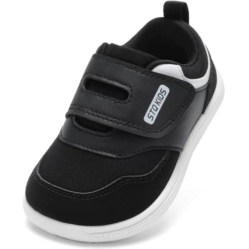 STQ KIDS Toddler Wide Toe Box Shoes Barefoot Boys Girls Fashion Sneakers | PVC non-slip outsole, Hook-and-loop strap, Breathable PU upper, Zero-drop flexible sole, Supports Natural Foot Development