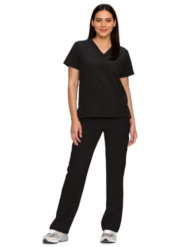 Scrubs for Women Set, V-Neck Top & Straight Leg Pants with 11 Pockets | Easy Care, Water Resistance, Shift Utility, For Nurses, Clinics, Hospital Uniforms, Long Workdays, Daily Wear