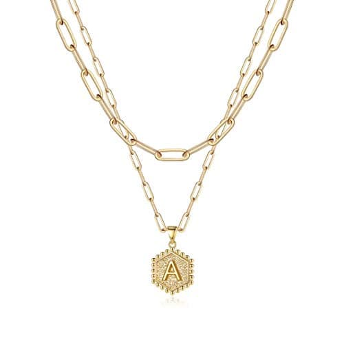 M MOOHAM Gold Initial Necklace for Women, 14K Gold Plated Letter A Necklace