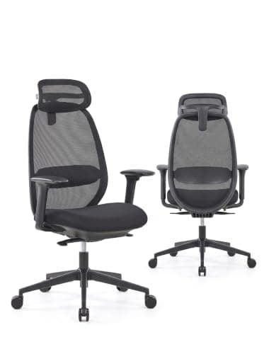 OTTUNI Arix Ergonomic Office Chair with Mesh Back and Foam Seat, Black | Adjustable lumbar support, 2D headrest, 4D armrests, and 4-position recline from 103 to 125 degrees
