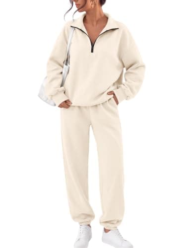 Trendy Queen Womens 2 Piece Zip Up Sweatsuits Fall Lounge Set Apricot S