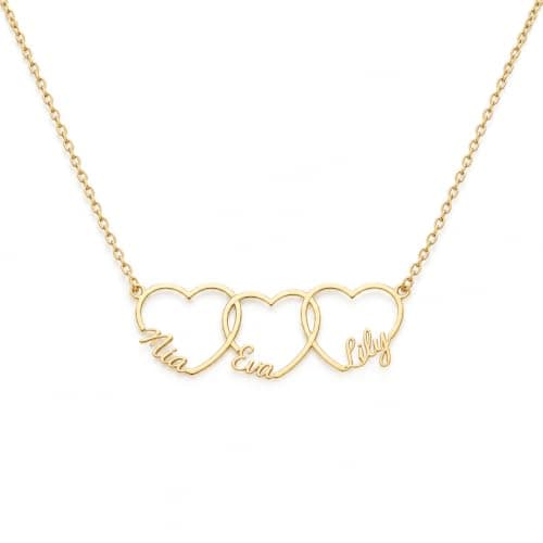 VKPOYNRO Personalized heart-shaped pendant necklace, customizable with 1/2/3/4 hearts, adjustable cable chain, available in three colors—perfect gift for women and girls