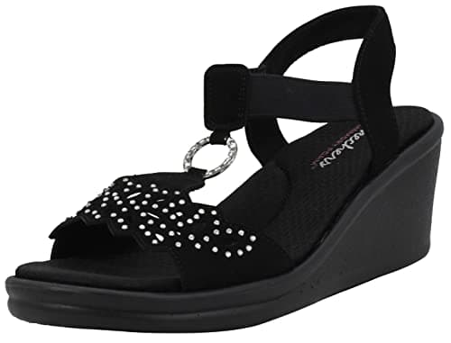 Skechers Women's Rumblers - Queen B Wedge Sandal, Black, 9 M US