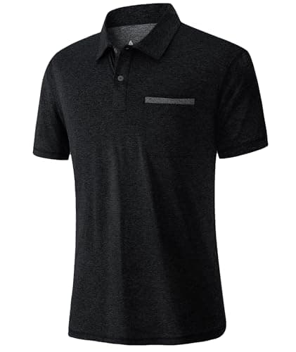 V VALANCH Men's Polo Shirts, Short Sleeve Moisture Wicking Casual Shirts with Pocket, Stylish Daily Wear Tees Black L