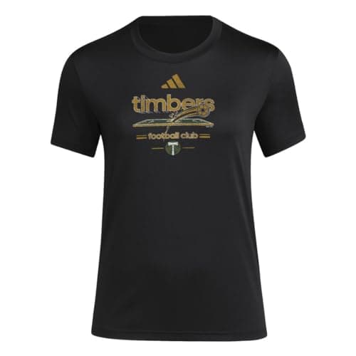 adidas Womens Portland Timbers Pre-Game Short Sleeve Soccer T-Shirt,Black/Portland Timbers,Medium