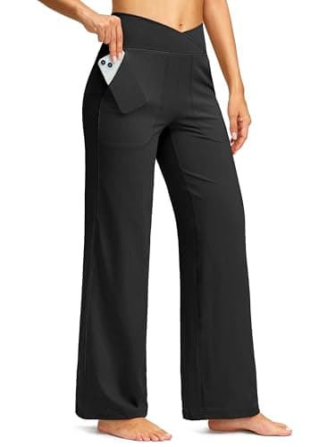 Soothfeel Wide Leg Pants Woman Crosscover Yoga Pants Black | 2 Deep Pockets, High V Waist, Stretch, Ultra Soft, for Yoga, Work & Casual