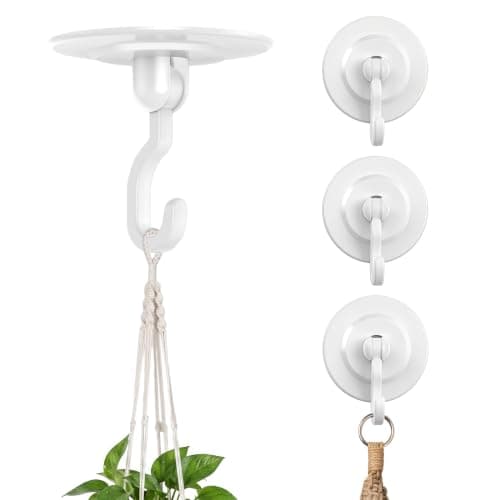Adhesive Ceiling Hooks for Hanging Plants - 3lb 360° Swivel Ceiling Decor | Turn Unused Ceilings into Plant Light Chime Decor Displays - No Drill/Tools 3 lb Heavy Duty - Rotate to Sun or Your Best View