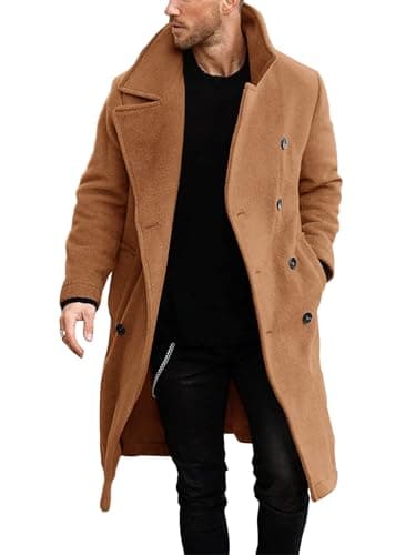 Makkrom Mens Double Breasted Trench Coat Business Casual Winter Overcoats | Long Coats, Lapel Collar, Fall&Winter, Knee Length
