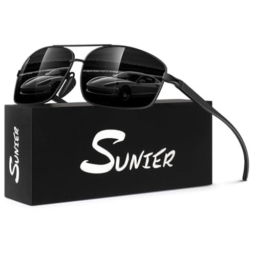 Sunier Polarized Sunglasses Men Women,Lightweight Al-Mg 100% UV400 Shades | Classic Square Frame,Spring Hinges Shades,Vintage Rectangle Pilot Sun Glasses ,Ideal for Driving, Fishing,Golf,Hiking