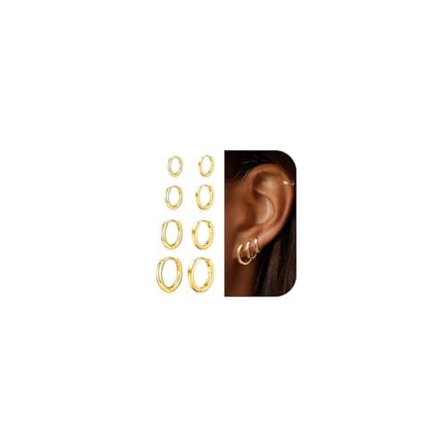 Supneer 8 Pairs Gold Hoop Small Huggies Earrings for Women 18K Gold Hoops Cartilage Earrings Piercings Men Dainty Tiny 6/8/10/12mm Jewelry Gift