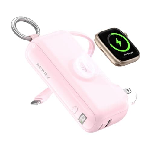 RORRY Flow Portable Charger with Wall Plug 10000mAh 40W Power Bank | Built-in USB-C Cable, Fast Charging, Keychain Battery Pack for iPhone 18 Pro/17/16/15, Apple Watch, iPad, Travel Essential