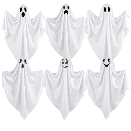 Plamerx 6 Pcs Halloween Hanging Ghosts, 27.5'' Flying Ghost for Outdoor Front Yard Porch Patio Lawn Garden Trees Holiday Party Décor Halloween Decorations