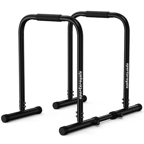 Sportsroyals Adjustable Dip Bar for Home,400lbs Cap Calisthenics Equipment | Adjustable Safety Bar & 4 Width Settings, 2MM Thickened Steel, Comfortable Foam Grips, Non-Slip Sleeves, Multi-Function
