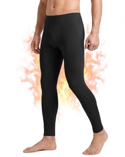 Thermal Underwear for Men - Long Johns Bottom Fleece Lined Base Layer Pants | Black Men's Warm Leggings for Cold Weather Winter Snow Ski Hiking Running Lounge Casual,Insulated Elastic Soft Clothing