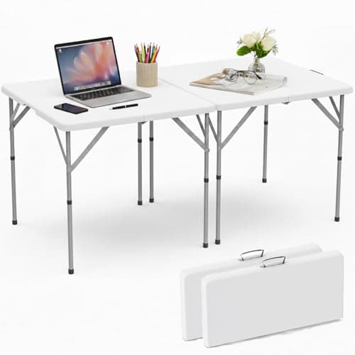 34'' Square Folding Card Table 2 Pcs,Dining Table with Handle & Safety Lock | Fold-in-Half, Portable, Heavy Duty HDPE, Foldable Plastic Table for Camping Picnic Party Event, White