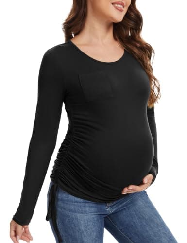 Happy Angel Maternity Shirts for Women,Long Sleeve Crew Neck Pregnancy Top