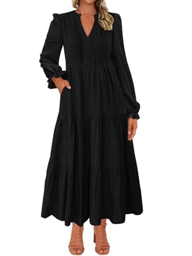 Lazysmile Women's Long Sleeve Boho Maxi Dresses Black
