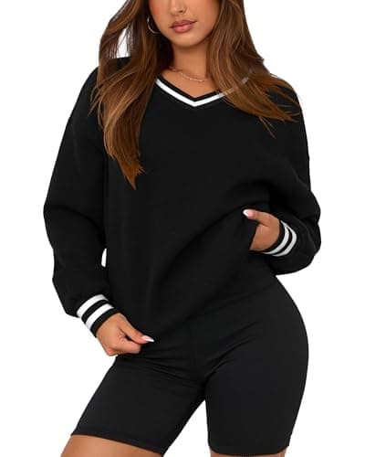 PRETTYGARDEN Women's Fall Color Block Oversized Sweatshirts,Black,S