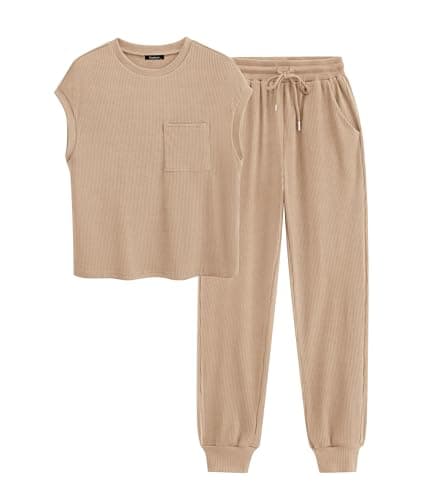 BTFBM 2 Piece Sets For Women Summer Lounge Set Airport Outfits Tracksuit | Solid,Matching Sets Women Clothing,Sweatsuit,Short Sleeve Tops, Long Pants, Vacation Outfits,Beach vacation Clothes For Women