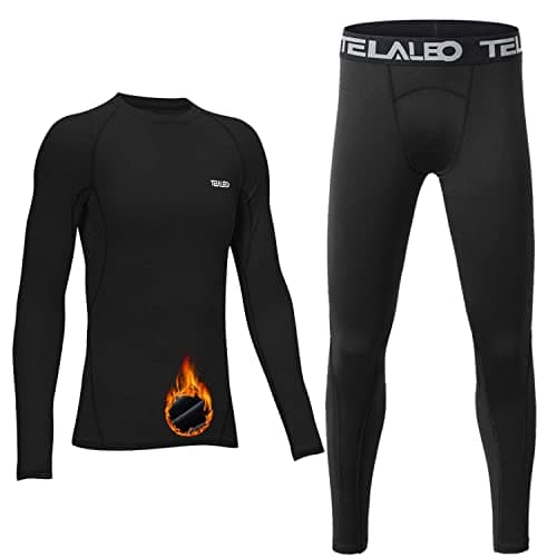 TELALEO Boys Thermal Set Fleece Lined Youth Compression Shirt Pants | Boys thermal underwear set; youth athletic baselayer set for skiing、soccer、football;cold weather sport gear for kids