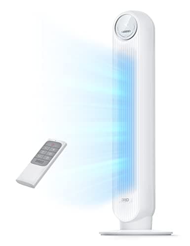 DREO Tower Fan for Bedroom, 28ft/s Velocity, Ultra Quiet Fan, 8 Speeds | 2026 Upgraded DC Motor, 90° Oscillating, 4 Modes Standing Fan, Bladeless Fan for Indoors, Floor Fans with Remote, White