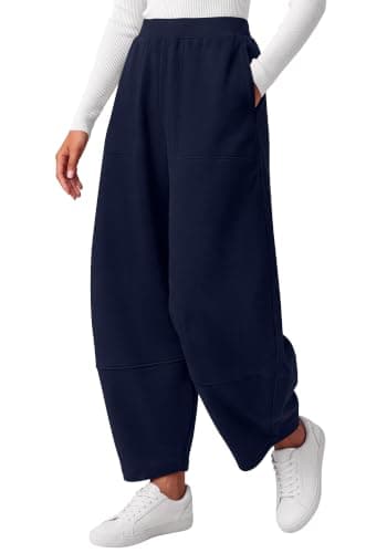 BTFBM Womens Wide Leg Pants Ankle Palazzo Fleece Harem Barrel Sweatpants | High Waisted Baggy Sweatpants with Pockets,Casual Lounge Flowy Pants,Lounge Cropped Trousers,Fall Outfits for Women 2026